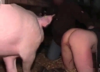 Sexy pig drills her cunt in the barn