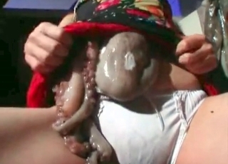 Sexy Asian brunette and octopus