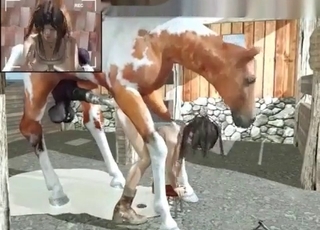 Spotted stallion fucking a tight wet vagina