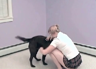 Gorgeous babe in miniskirt likes bestiality