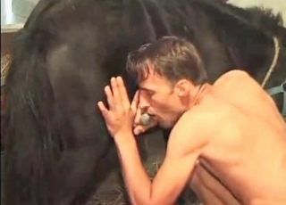 Farmer is sucking a sticky dick of a horse