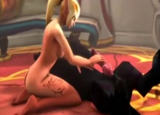 Playing with a huge 3D dick of a doggy