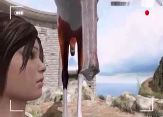 Sexy hottie sucking a huge stallion dick