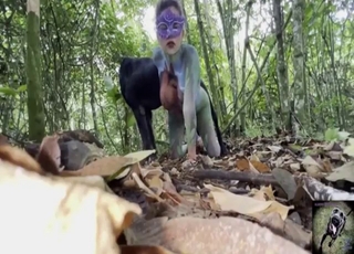 Sex-addicted zoophile fucks her dog in the woods