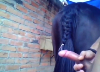 Dude shows off a nice horse vag before fucking