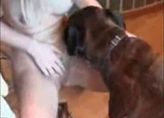 Barking doggy fucking her wet tight muff